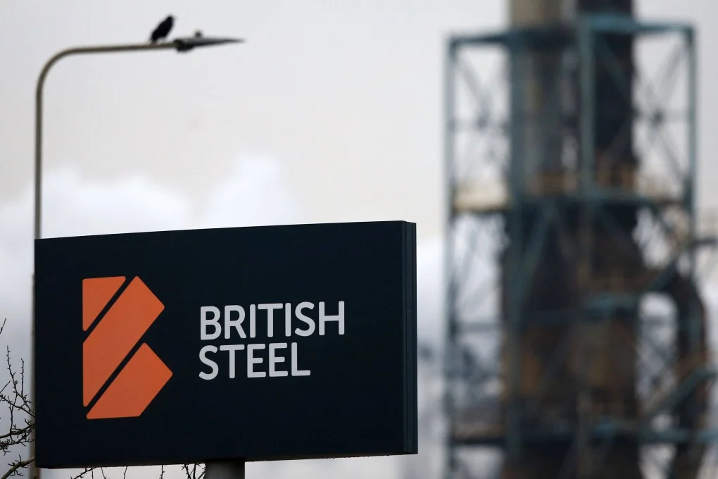ป้ายด้านนอกโรงงาน British Steel ในเมืองสคันธอร์ป ทางตอนเหนือของลินคอล์นเชียร์ ประเทศอังกฤษ ภาพ: AFP