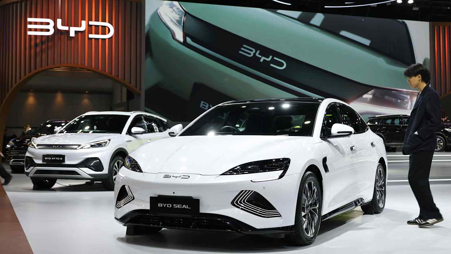 รถยนต์ BYD จัดแสดงที่งาน Bangkok International Motor Show ในประเทศไทย เมื่อวันที่ 23 มีนาคม