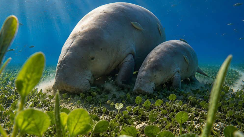 ภาพผลงานที่ชนะการประกวด “DMCR Play Day: Create Dugong Images with AI Art” จัดโดยกรมทรัพยากรทางทะเลและชายฝั่ง ซึ่งแสดงภาพสัตว์ทะเลเลี้ยงลูกด้วยนมผิดพลาดโดยมีสี่ขา