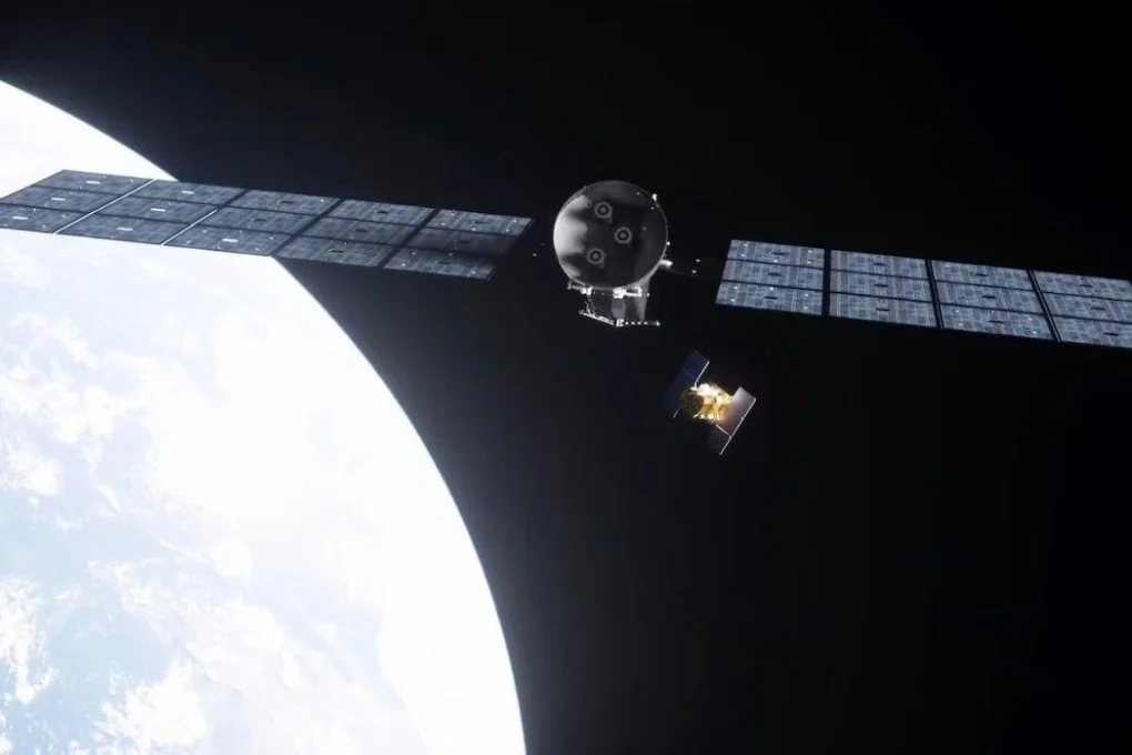 ยานอวกาศหุ่นยนต์ Katalyst และกล้องโทรทรรศน์ Swift ของ NASA แสดงในแนวคิดของศิลปิน