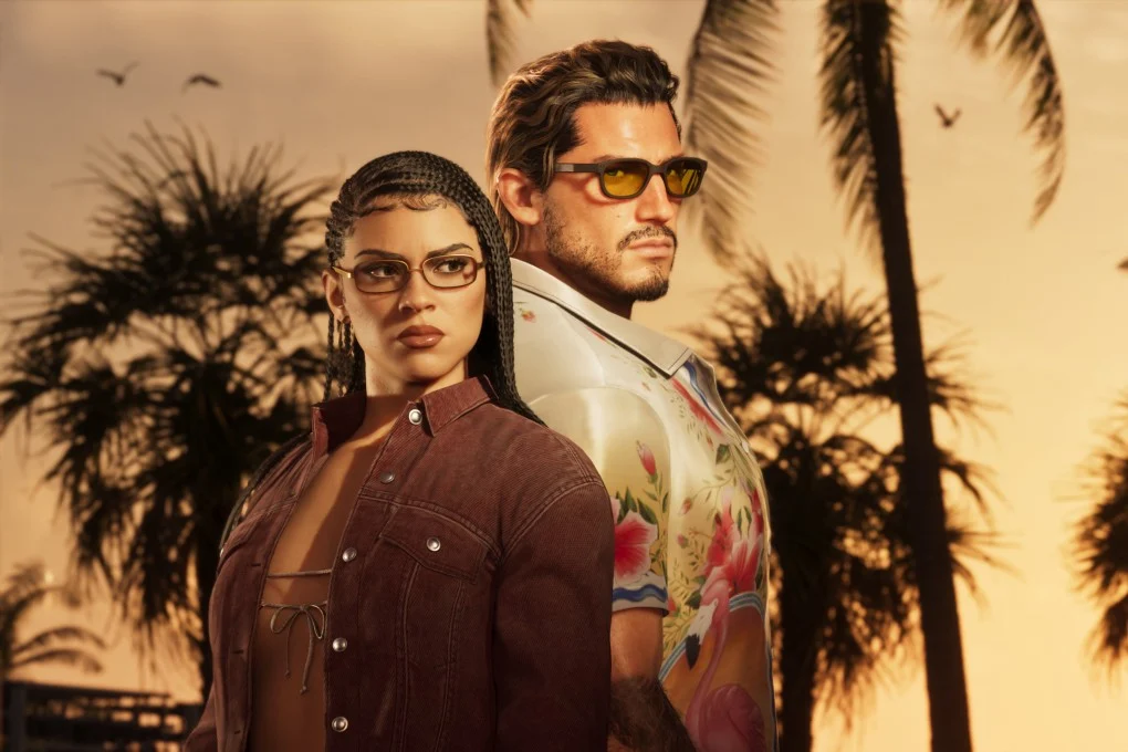 ลูเซีย คามินอส และ เจสัน ดูวัล ตัวละครหลักจาก Grand Theft Auto VI ในภาพโปรโมทเกม. ภาพ: Rockstar Games