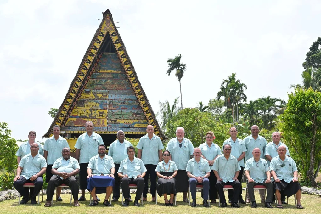 ภาพครอบครัวระหว่างการประชุมผู้นำหมู่เกาะแปซิฟิกครั้งที่ 55 ที่เมืองโคโรร์ ประเทศปาเลา เมื่อวันที่ 2 กันยายน ภาพ: AAP ผ่าน Reuters