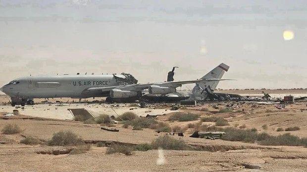 เครื่องบิน Boeing E-3 Sentry ที่ถูกทำลายที่ฐานทัพอากาศ Prince Sultan ในซาอุดีอาระเบีย